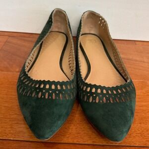 Joe's Jeans Ballet Flats Womens Green Suede Laser Cut Pointed Toe  9.5